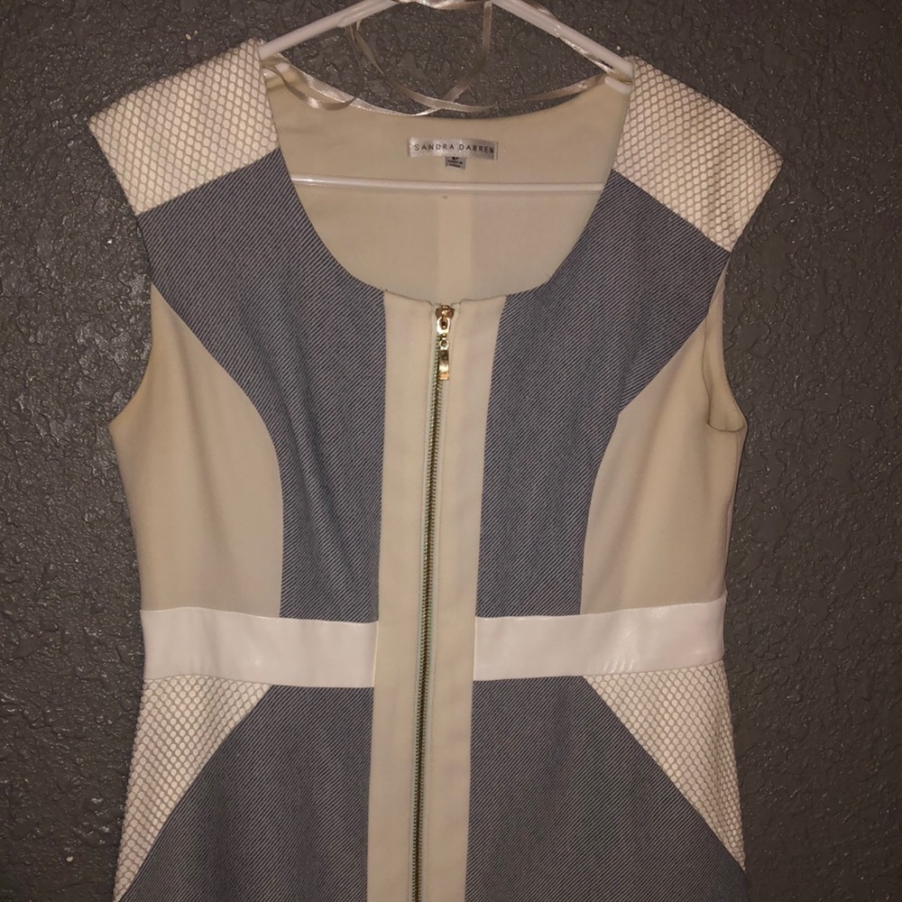 Sandra Darren dress color cream blue and white